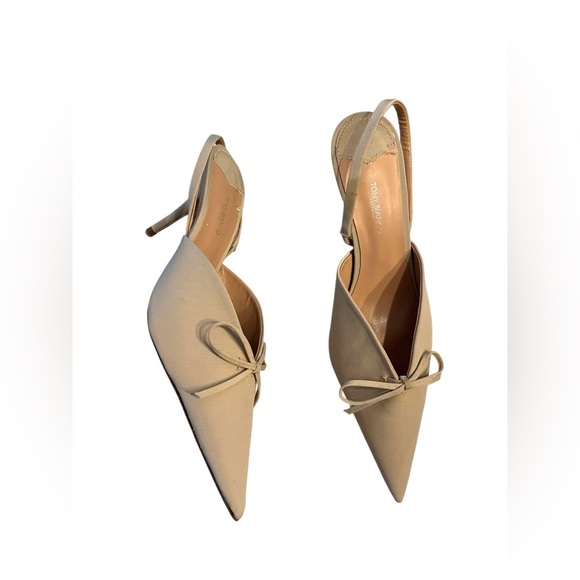 Tony Bianco Shoes - Tony Bianco Beige Pointed Toe Slingback Heels with Bow
